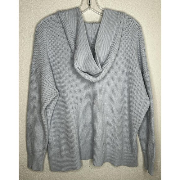 Aerie Sweater Womens XS Light Blue Hoodie Oversized V Neck Waffle Knit Soft Boxy - Picture 2 of 14